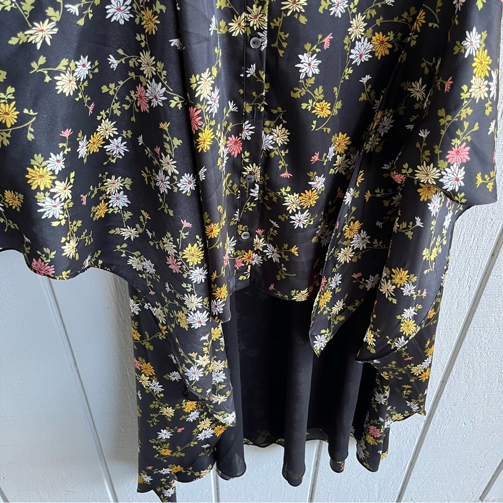Cinq à Sept Jacey Floating Daisies Shirtdress High Low in Black Multi Size 8 - Picture 6 of 12